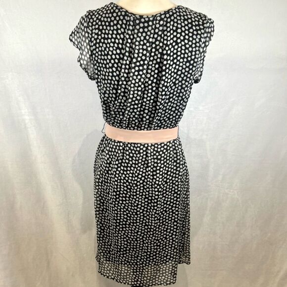 Black and white polka dot dress with blush sash size small - Picture 4 of 8